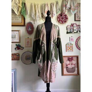 80's vintage Lacy After Noon patchwork beaded boho fairycore pocketed duster